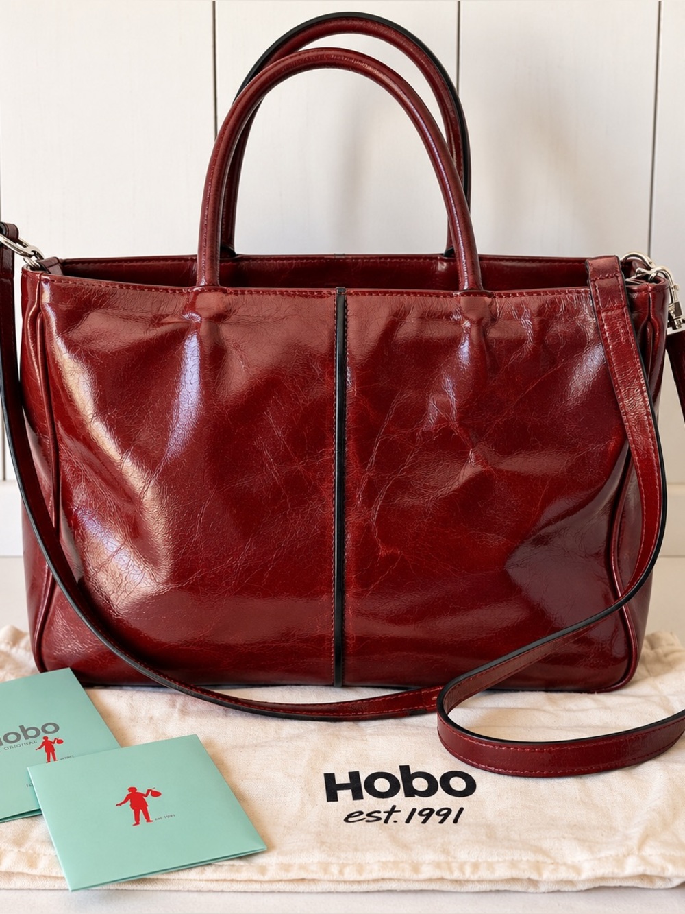 HOBO International Burgundy/Cognac Leather Tote Satchel Crossbody Bag